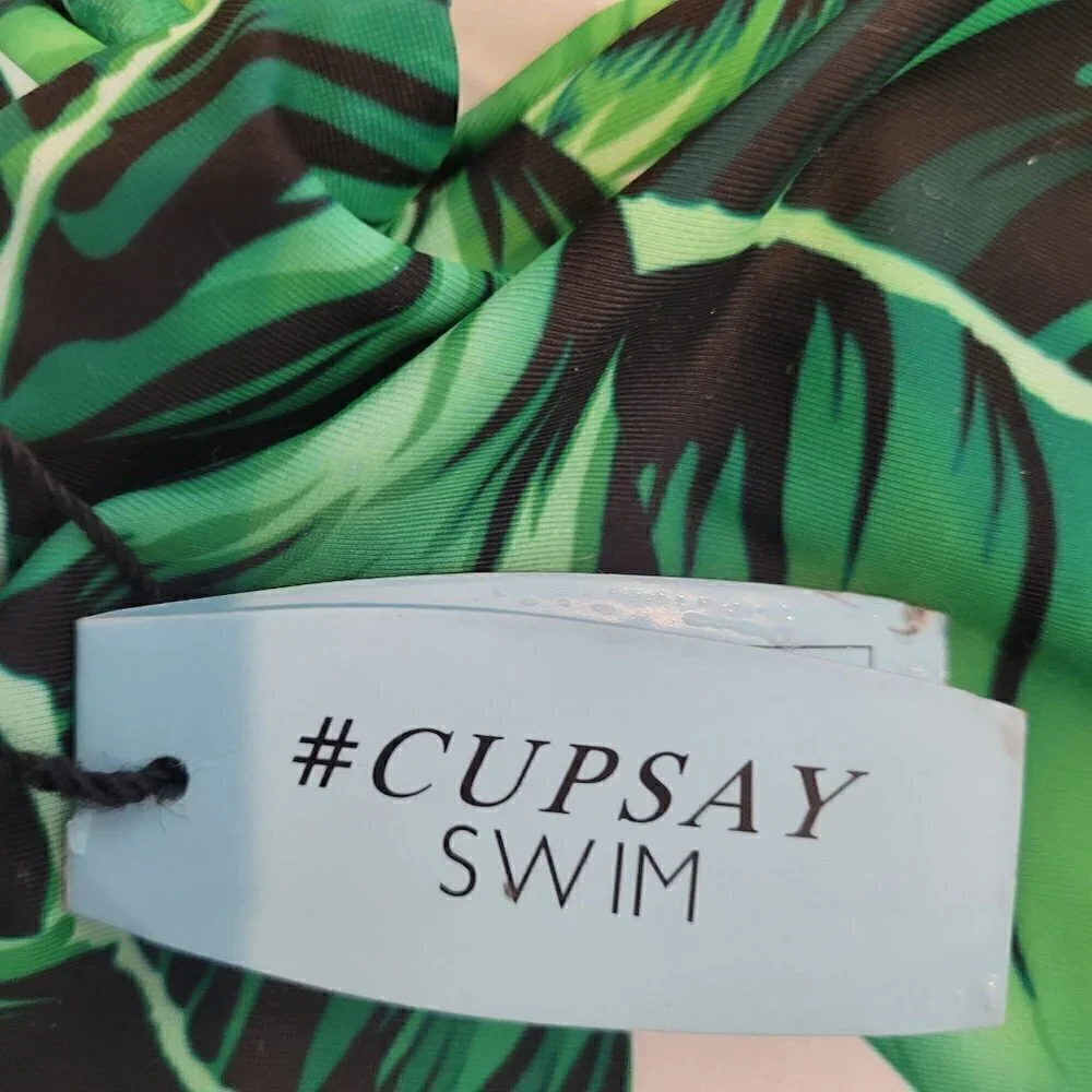 Cupsay Swim Tropical Leaf Print Racerback Bikini Top